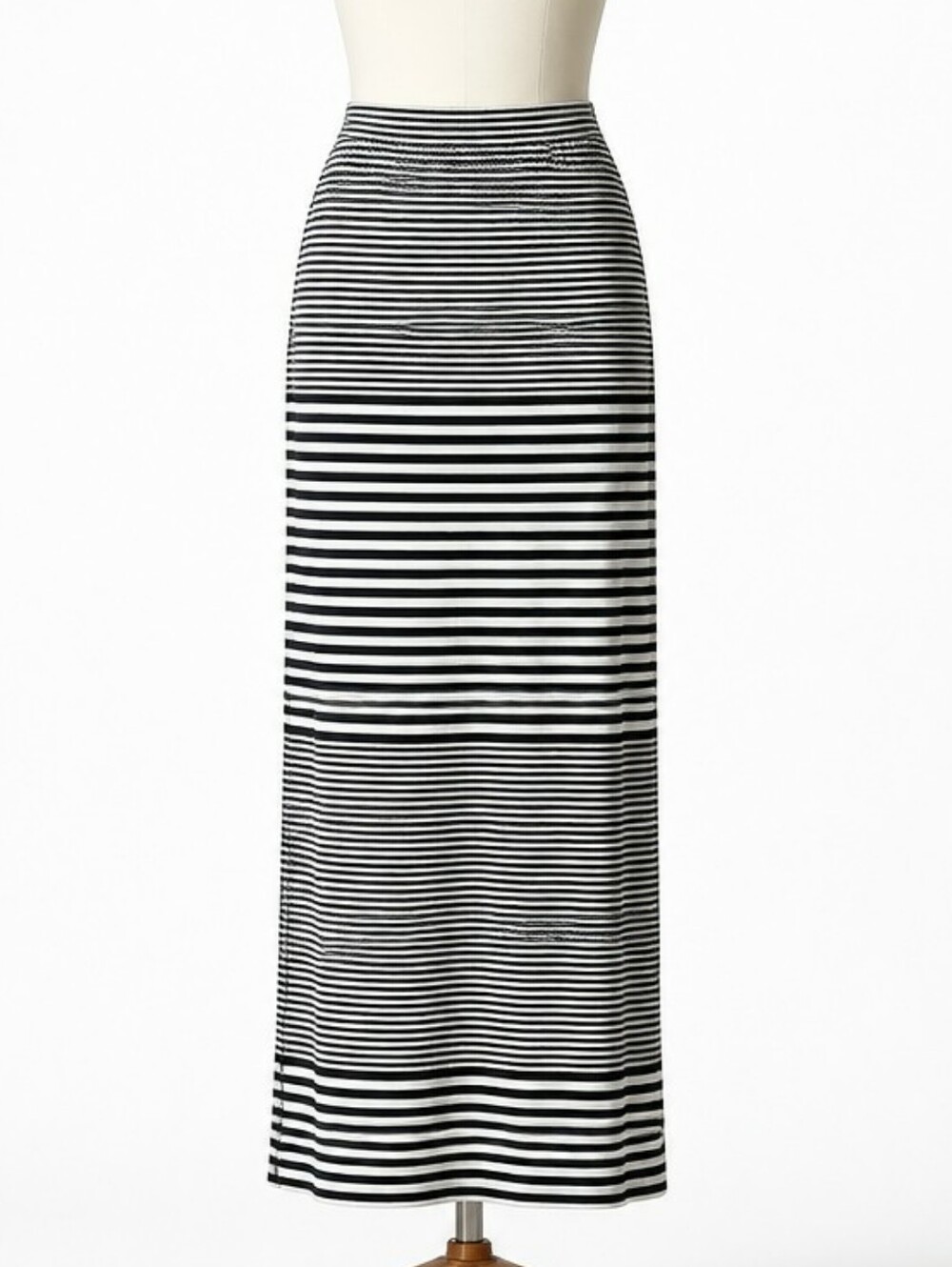 Nicole by Nicole Miller Black White Striped Maxi Skirt | Stretch Knit | Size M
